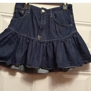 Zara Dark Wash Denim Mini Skirt with Ruffle Hem Size S (26)